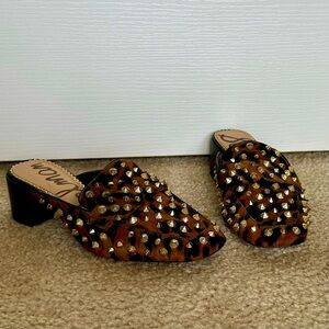 Sam Edelman Augustus Studded Pony Hair Leopard Print Mules Clog